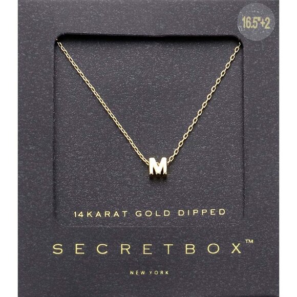M Initial Secret Box 14K Gold Dipped Monogram Pendant Necklace Delicate NWT - Picture 1 of 2